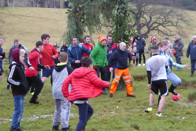 Goalmouth scramble. Picture: Brian Hunt, Alnwick Shrovetide Football Committee.