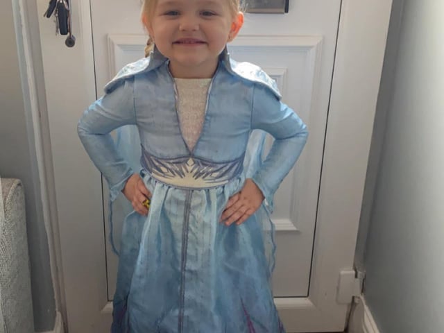 Robyn Hansford age 3 Portsmouth dressed as Elsa from Frozen for World Book Day