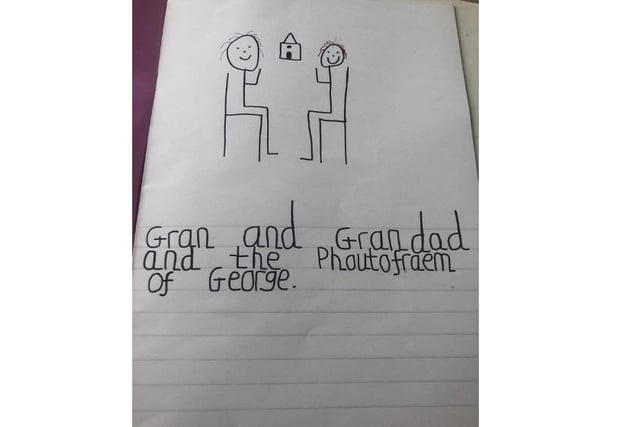 "My autistic grandson drew this for me and my husband when we went into lockdown as he missed us."