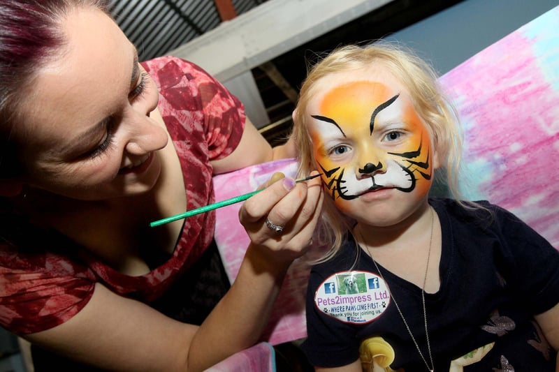 Isabella Whitehead (2) has her face painted following the grand opening of Pets 2 Impress in South Shields in 2015.
