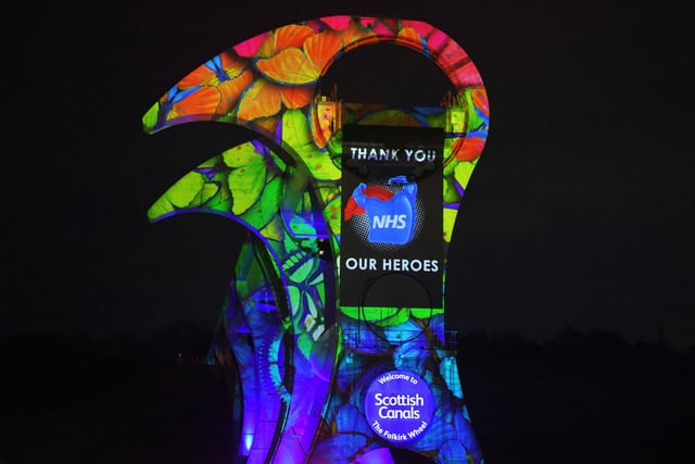 Scottish Canals and Tapestry AV light up The Falkirk Wheel to celebrate the NHS.