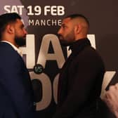 Amir Khan and Kell Brook go head-to-head as they announce an upcoming fight during a BOXXER Press Conference at Hilton Park Lane. (Photo by Warren Little/Getty Images)