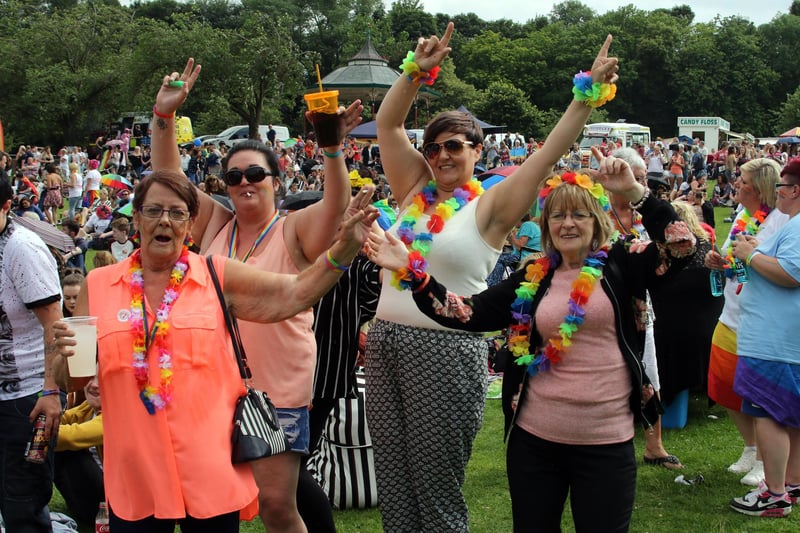 Enjoying the music are Elaine, Tina, Louise, Gail - Gay pride Chesterfield.