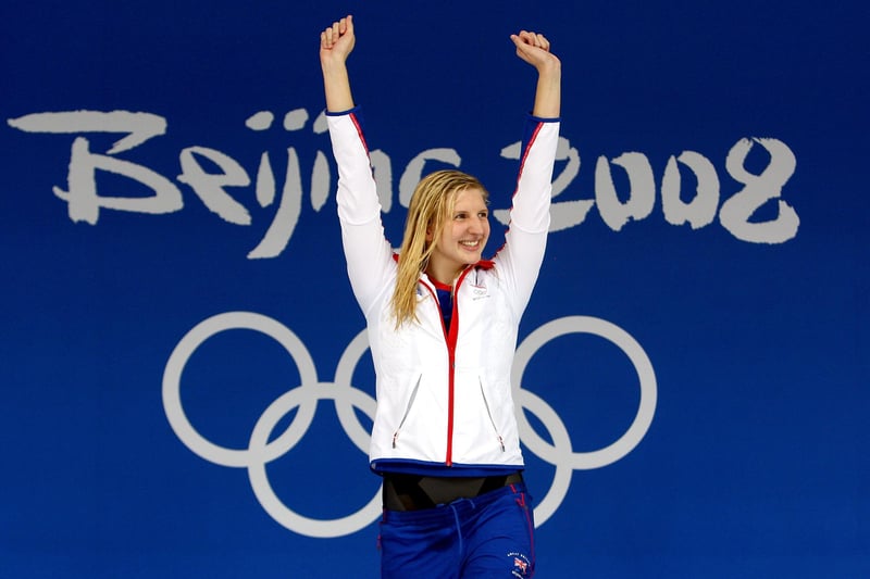 Rebecca Adlington waits to receive her gold medal during the medal ceremony for the Women's 400m Freestyle.