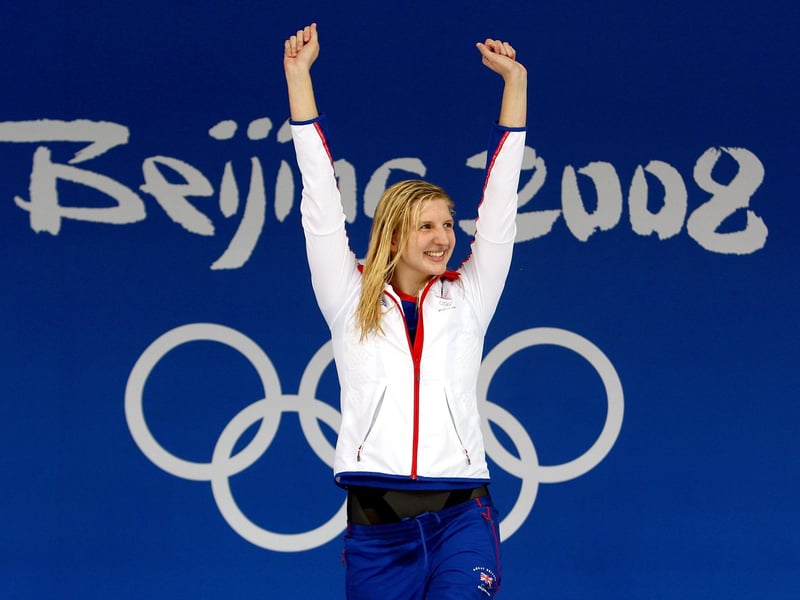 Rebecca Adlington waits to receive her gold medal during the medal ceremony for the Women's 400m Freestyle.