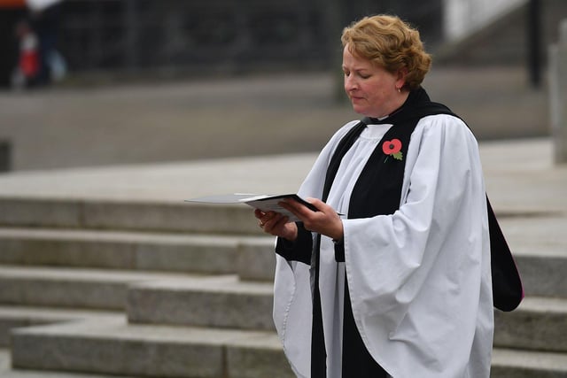 The Rev Verity Brown conducting the the wreath laying service.