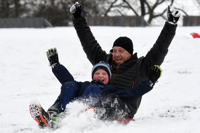 Phil and George Beal sledging at Norfolk Heritage Park in 2018. Photo by Andrew Roe.