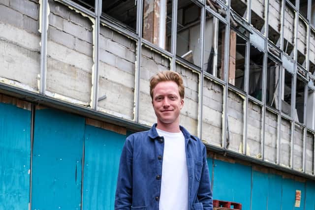 Sheffield musician Brad Wells on location at the former Stanley Tools factory
