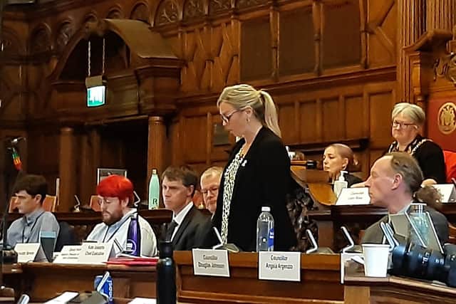 Chief executive of Sheffield City Council, Kate Josephs, apologises on behalf of the council for its actions during the street trees scandal. She was speaking during an extraordinary meeting of the council held to discuss the Lowcock Inquiry. Picture: LDRS