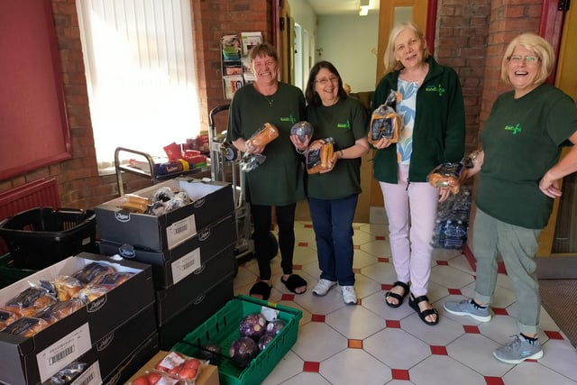 Lisa, Jenny, Rachel and Cynthia from Burngreave Foodbank receive a large amount of donated food