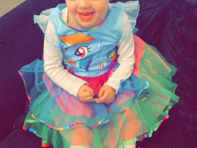 Faith-Rose Murphy, 2, dressed as My Little Pony.