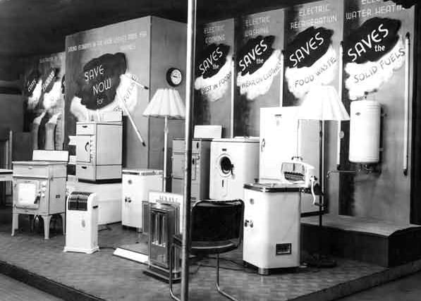 The 'Silver Lining Campaign' exhibition in 1947 at Edmund Road Drill Hall, where various novel household appliances were displayed.