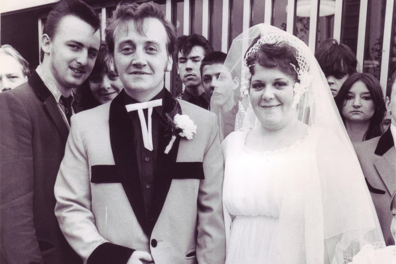 Pictured after their wedding at Sheffield Register Office on July 5, 1980, are Roy Dixon of Shiregreen and Susan Phoenix of Manor Oaks Close, Wybourn.
Teddy Boys from all over Sheffield attended in their gear