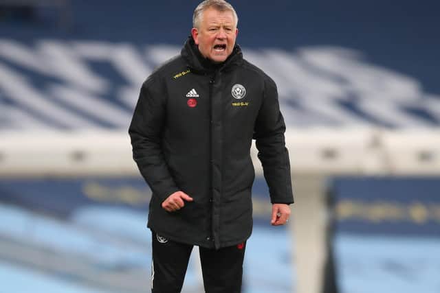 Chris Wilder manager of Sheffield Utd during the Premier League match agaisnt Manchester City at the Etihad   Simon Bellis/Sportimage