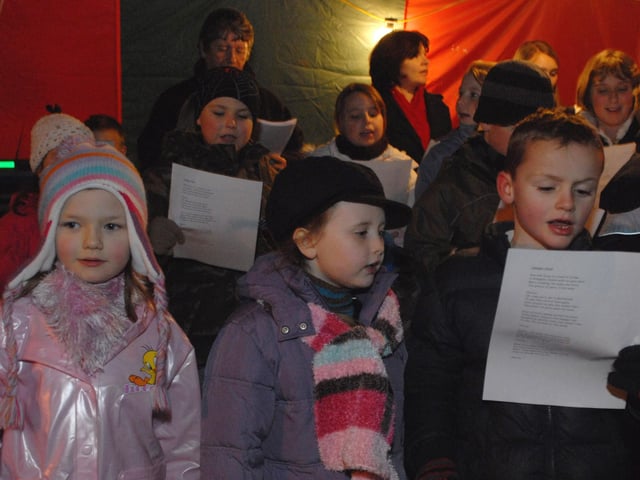 Local children sing songs at the Edwinstowe lights switch-on event in 2008