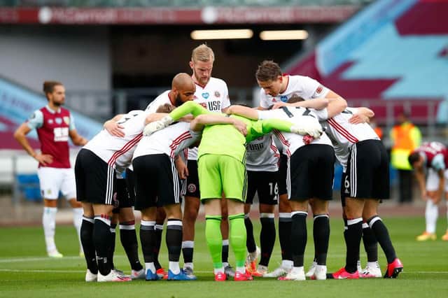 Sheffield United players get together ahead of their match against Burnley at Turf Moor