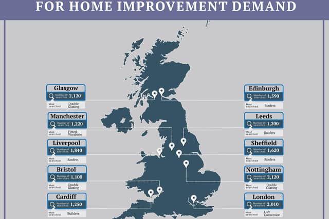Sheffield had the fourth highest number of online searches for home improvements, as this map shows