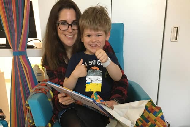 Mum Clare and her son Austin during their stay at Sheffield Children's