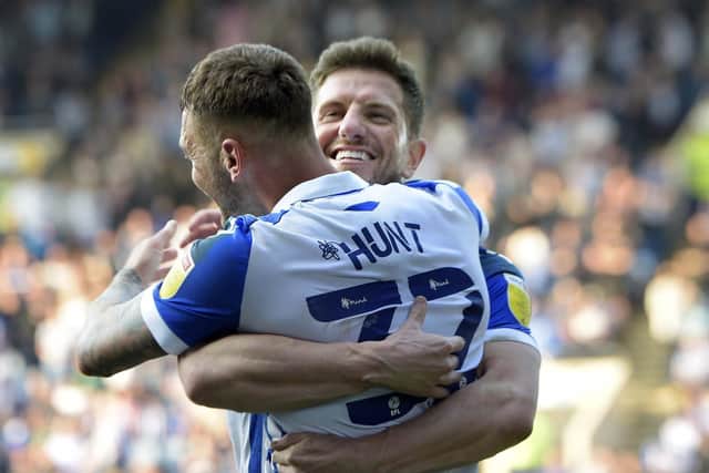 Sheffield Wednesday scorer Jack Hunt gets an embrace from Sam Hutchinson.