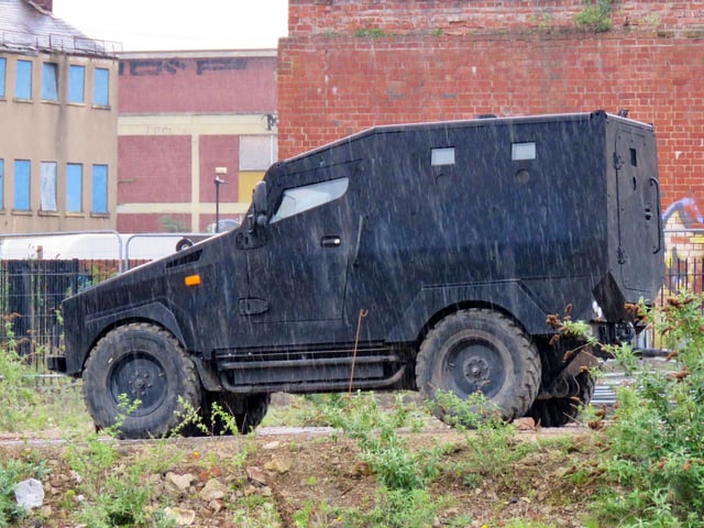Filming in Sheffield for new HBO miniseries The Regime, starring Kate Winslet and Hugh Grant. An armoured vehicle is visible here during filming around an old steel cementation furnace in Shalesmoor. Photos by @steelcitysnaps via Twitter