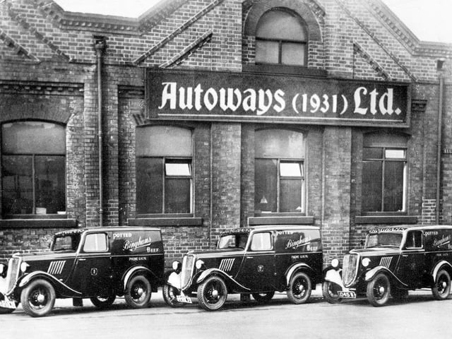 A line of Binghams potted meat delivery vehicles in the 1930s