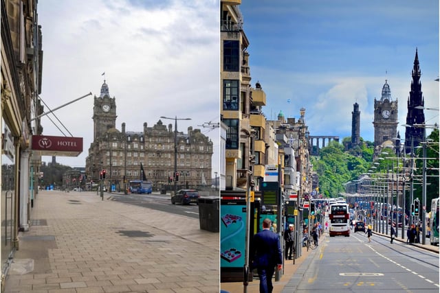 Looking east along Princes Street towards The Balmoral Hotel.
