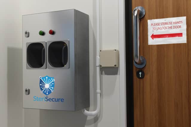 Infect Protect's SteriSecure linked to a door lock.