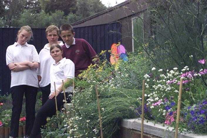 Pupils at Rossington Hall School in 2003 with their new garden.