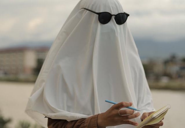 Ghosts are a classic Halloween costume, and it’s easy to make your own outfit at home with just a white sheet and a pair of scissors. Simply add a notepad and a pen and you’ve levelled up your costume from ‘ghost’ to ‘ghostwriter’.