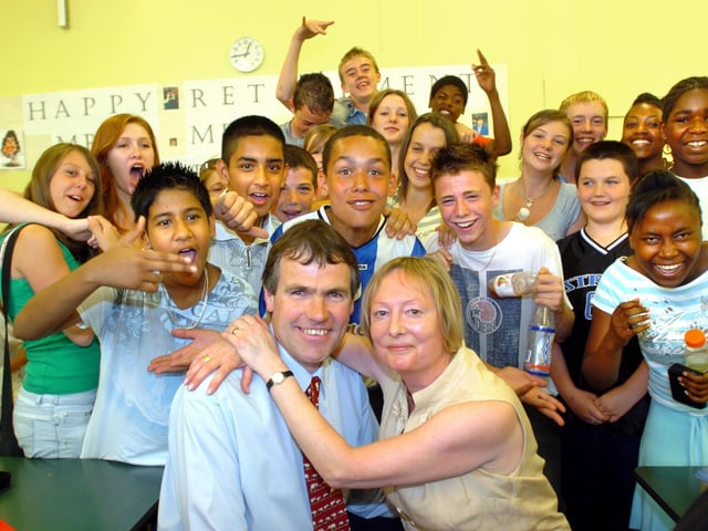 Headteacher Cath Auton and her husband Rod, the deputy headteacher, are given a surprise presentation to mark their retirement from King Edward VII Lower School in Sheffield