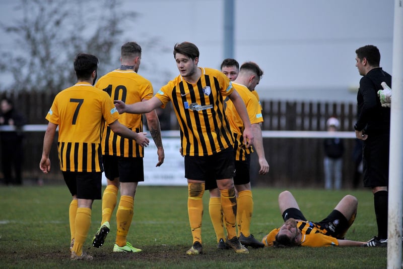 Craig Mitchell injures himself after scoring against Loughborough Dynamo in December 2019.