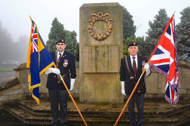 Mansfield Remembrance Day Service : Royal British Legion standard bearers Dale Smith and Keith Kenworthy Picture: Melvyn Pearce/Royal British Legion