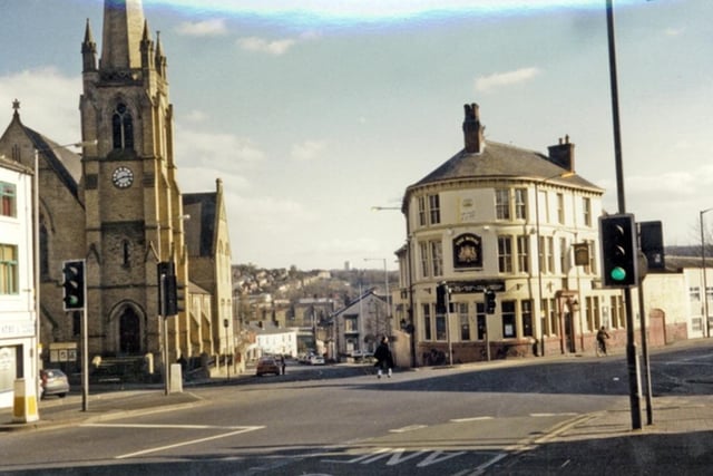 Brunswick Trinity Methodist Church (formerly known as Trinity Wesleyan Methodist Church) and the Royal Hotel at the junction of London Road (left) and Abbeydale Road, Sheffield