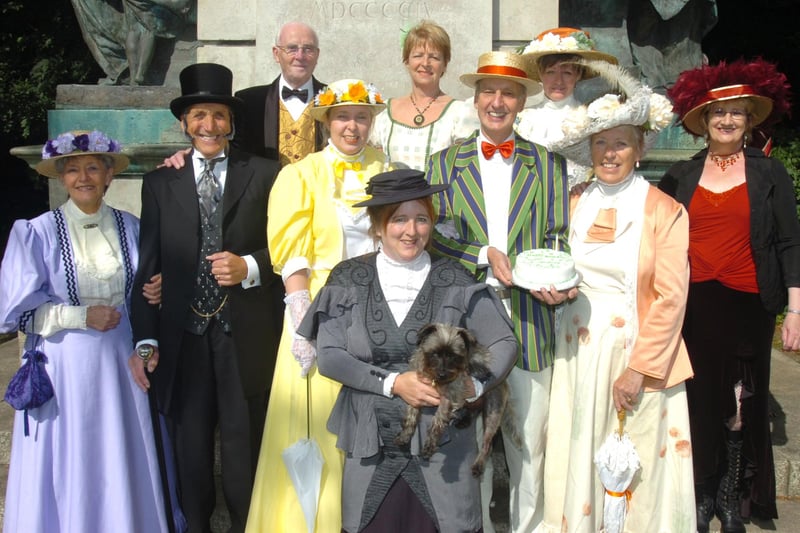 Pictured  in  Endcliffe Park, Hunters Bar, Sheffield, where members of the Vulcan Varieties were in costume to celebrate their first birthday in September 2007. Seen are members, with Sandra Lemons and Ed the wonder dog