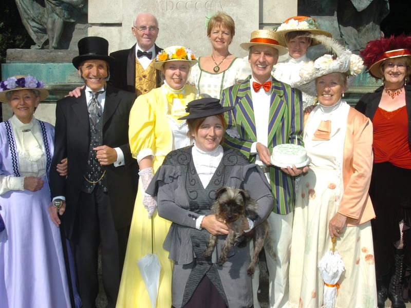 Pictured in Endcliffe Park, Hunters Bar, Sheffield, where members of the Vulcan Varieties were in costume to celebrate their first birthday in September 2007. Seen are members, with Sandra Lemons and Ed the wonder dog