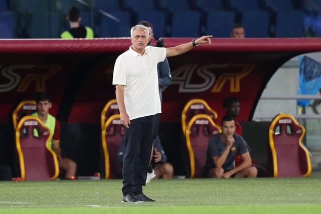 Jose Mourinho, Head Coach of AS Roma gives instructions during the Serie A match between AS Roma v Empoli FC at Stadio Olimpico on October 03, 2021 in Rome, Italy.