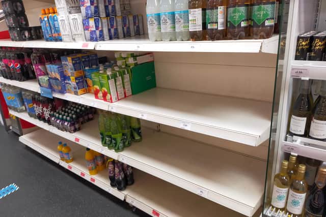 The flavoured sparkling water shelf at the Sainsburys Local on Machon Bank Road. This was the only visible shortage other than ice cream in this store.