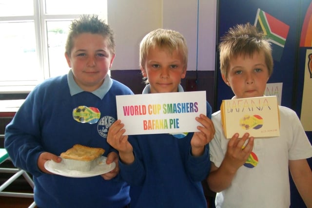 As Spain triumphed in the World Cup, one Doncaster school is celebrating scoring first place for its Bafana World Cup Pie in this year's Schools Technology Challenge, organised by Business & Education South Yorkshire and supported by leading family pie makers, The Topping Pie Company. l/r Askern Spa pupils  Aiden Jobes, Darren Job and George Bird pictured in 2010