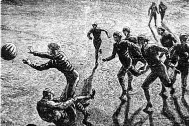 A contemporary drawing of the first floodlit football match.