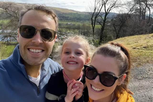 Chris Ansell, who is trying to raise £150,000 to pay for a life-saving liver transplant, with his wife Jo and four-year-old daughter