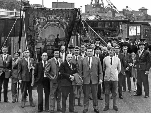 Back to July 1970 and the banner of Harton and Westoe Miners' Lodge hangs high outside the empty buildings of Harton Colliery which was closed a year earlier.