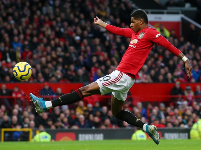 Total shots at goal: 281. Total goals: 44. Highest proportion of team goals: Marcus Rashford (31.8%).