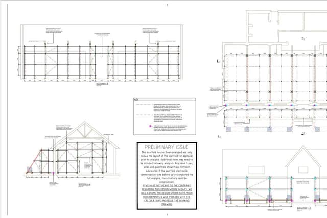 Sheffield City Council plans showing details of how the Rose Garden Cafe building in Graves Park will be propped up to do further structural investigations. The building has been closed since July and a campaign is fighting to save it from demolition