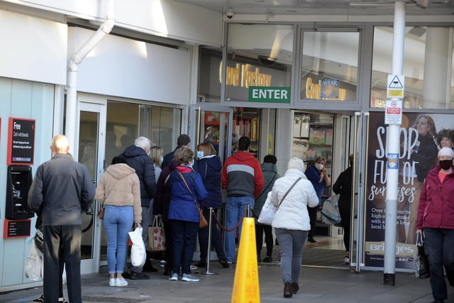 Queues at the Bridges Card Factory as shoppers pick up birthday, Christmas cards and gifts.