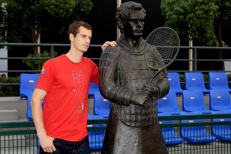 Andy Murray looks suitably impressed next to a terracotta statue of himself at the 2011 Shanghai Rolex Masters in 2011.