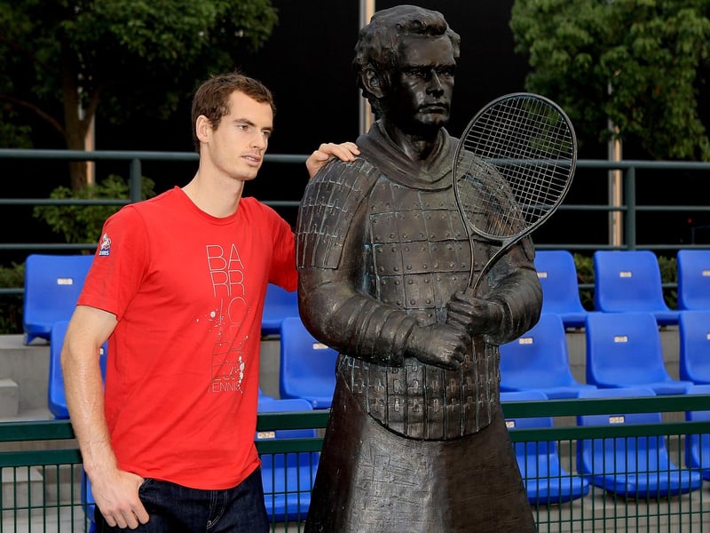 Andy Murray looks suitably impressed next to a terracotta statue of himself at the 2011 Shanghai Rolex Masters in 2011.
