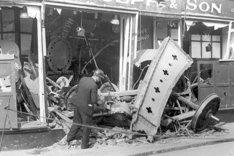 Although it was Sunderland's central station which was hit in the air raid of September 5, 1940, the blast hurled a 20 ton train carriage across Union Street.  It landed in the window of Josephs store.
