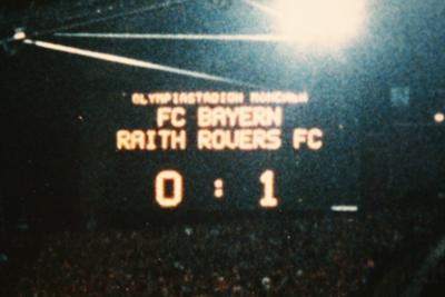 The half-time scoreboard in Munich reading Bayern 0, Raith 1 25 years ago. Photo: Submitted