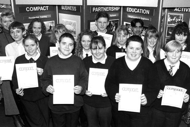 These pupils all won Cleveland Compact On Target certificates 26 years ago.  Pictured are head of Year 11 Hilary Springgay (left) and Hartlepool Compact Extension Projecct manager Debbie Ensell with Rebecca Barratt, Lorna Dixon, Kelly O'Rourke, Natalie Scott, Wendy Collins, Christine Whittingham, Alan Benvin, Lisa Dawkins, Catherine Rose, Mohammed Asi, Andrew Maddison, Andrew Gilligan, Richard Dolan, Jamie Lamb.