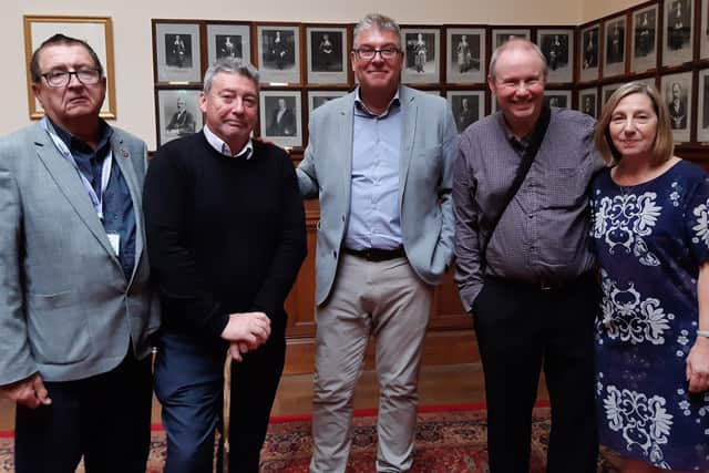 Grenoside ward councillor Alan Hooper, left, with Paul Salt, Mark Barlow, Mark Ellis and Cheryl Hall. They all spoke at Sheffield City Council's planning committee to object to plans for new homes on Wheel Lane, Grenoside. Picture: Julia Armstrong, LDRS